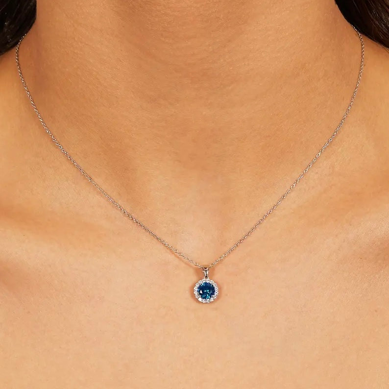 Collana Diamond con Zircone tondo Blu AMEN